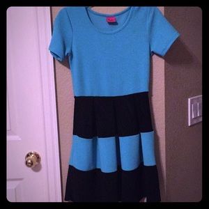 Blue and black dress.